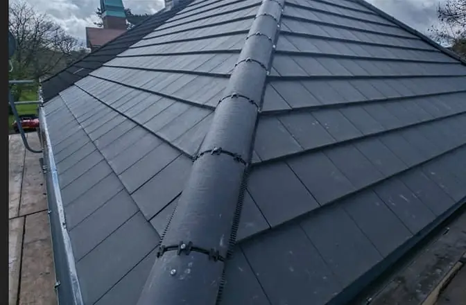 Tiled roof detail with ridge tiles